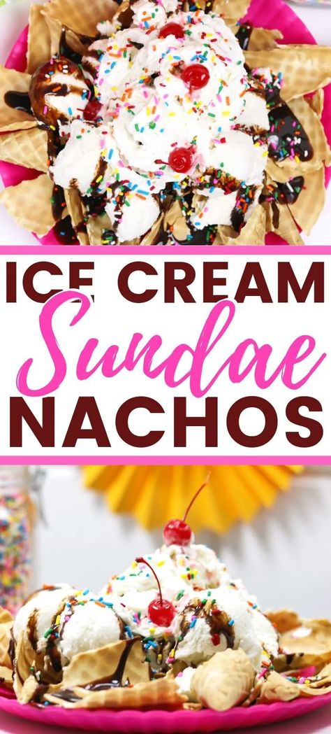 Dessert Nachos Recipe, Nacho Recipe, Dessert Nachos, Quick Easy Desserts, Nachos Recipe, Summer Dessert Recipes, Ice Cream Treats, Cream Desserts, Peanut Butter Chocolate Chip