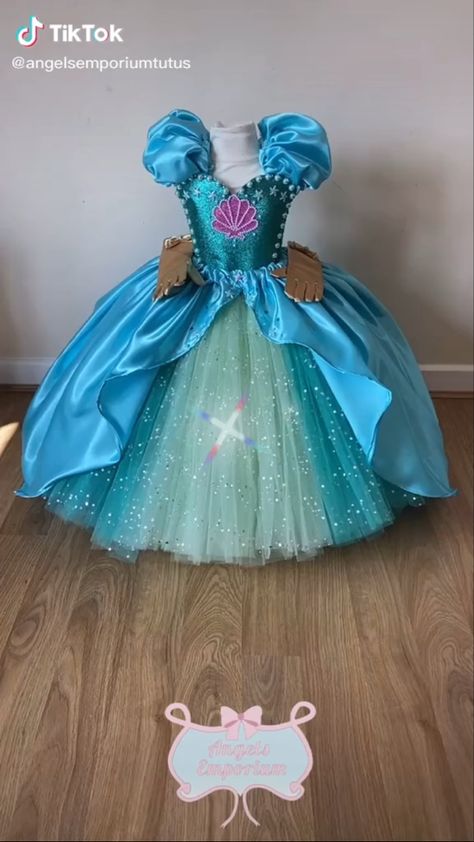 Princess Ariel Dress Kids, Ariel Birthday Outfit, Mermaid Dress Kids, Disney Princess Inspired Dresses, Ariel Dress, Kids Frocks Design, Little Mermaid Birthday, Mermaid Theme Birthday, Disney Princess Dresses