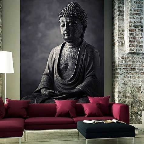 Stone Buddha Statue, Buddha Decor, Purple Bedrooms, Buddha Wall Art, Paris Grey, Buddha Painting, Bedroom Wall Colors, Interior Painting, Interior Paint Colors