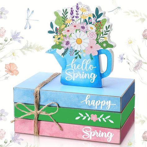 Spring Table Centerpieces, Spring Tiered Tray Decor, Spring Living Room Decor, Spring Tiered Tray, Spring Living Room, Farmhouse Centerpiece, Living Room Ornaments, Hal Decor, Pallet Decor