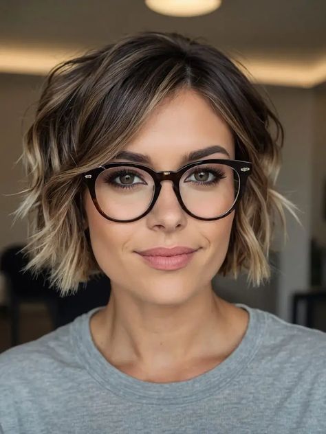 60 Inspiring Short Haircut Ideas for a Fresh New Look Short Hair With Dark Highlights, Short Bob For Square Face, Hair Color Styles For Short Hair, Chin Length Lob Haircut, Cropped Bob Haircut, Shag With Glasses, Dark Balayage Short Hair, Cute Short Hairstyles For Thick Hair, Chocolate Brown Balayage Short Hair