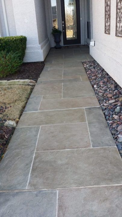 Exterior Walkway LimeCoat DFW Concrete Overlay Patio, Exterior Walkway, Yard Steps, Concrete Yard, Stamped Concrete Driveway, Pavers Backyard, Porch Fireplace, Concrete Overlay, Build House