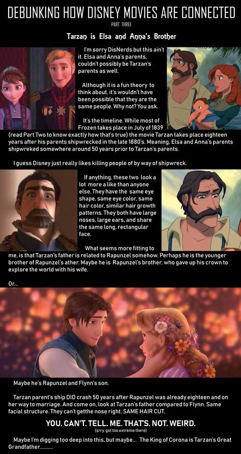 Disney Princess Theories, Disney Fan Theories, Disney Headcanon, Disney Movie Theories, Disney Fanfiction, Tarzan Parents, Disney Bonding, Tangled Fan Art, Movie Theories