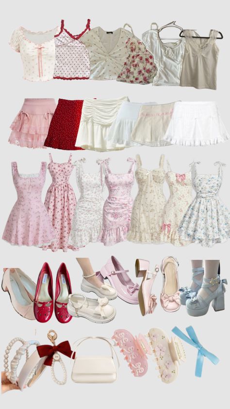 #coquette #lolita #feminine #dolita #whiteswan #strawberrygirl Coquette Wardrobe, Himekaji Outfits, Princesscore Aesthetic, Dollette Coquette, Trashy Outfits, Coquette Outfit, Cut Clothes, Casual Preppy Outfits, Kawaii Fashion Outfits