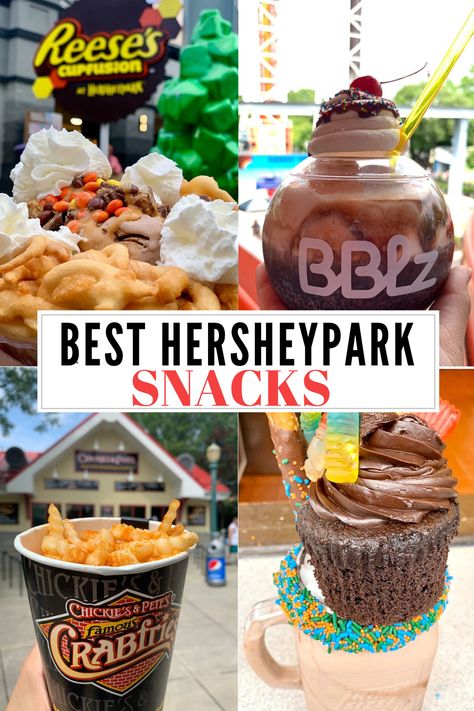 Visiting Hersheypark in Hershey, PA? Here are the 5 snacks you don't want to miss! So much good food at Hershey Park! Hershey Park Packing List, Hershey Park Tips, Hershey Park Outfit, Hersey Pennsylvania, Hersey Park, Hershey Park Pennsylvania, Bluegreen Vacations, Best Family Vacation Spots, Hershey Pennsylvania