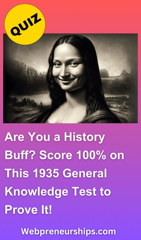 Dive into the past with our 1935 general knowledge quiz and see if you can outsmart history. Achieving a perfect score is rare—do you have what it takes? Share your results in the comments!  ******** Playbuzz Quiz Quizzes Riddle IQ Buzzfeed Quiz Test Genius Brain Trivia Webpreneurships Quiz Buzzfeed Trivia, Random Knowledge Quiz, General Knowledge Quiz With Answers, History Quiz Questions, College Quiz, General Quiz, Iq Quiz, Personality Test Quiz, General Knowledge Test