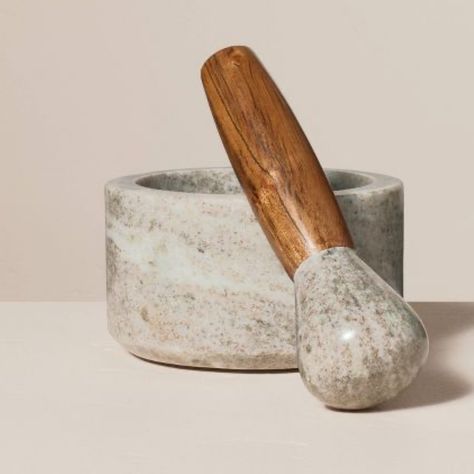 It Would Make A Perfect Housewarming Gift 2pc Mortar And Pestle Set White And Gray Mortar Bowl With Wood-Top Pestle Made Of Marble And Wood Spot Or Wipe Clean Kitchen Hearth, Christmas Tree In Basket, Mortar Pestle, Hearth & Hand With Magnolia, Measuring Cups Set, Kitchen Cooking Utensils, Chip And Joanna Gaines, Marble Wood, Wood And Marble