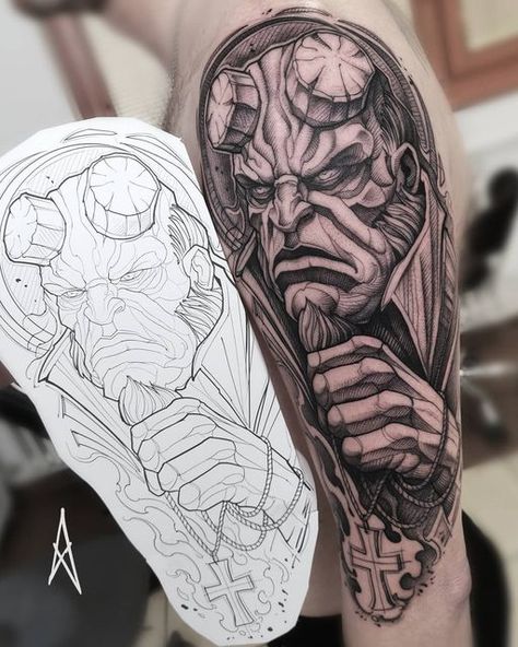 Armpit Tattoo, Hellboy Tattoo, Tattoo Lounge, Hellboy Art, Tattoo Zeichnungen, Tattoo Templates, Old School Tattoo Designs, Japanese Sleeve Tattoos, Tattoo Desings