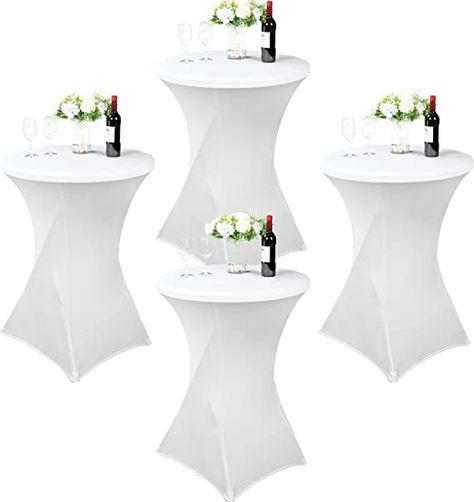 Amazon.com: REWOMC 4 Pack Cocktail Spandex Stretch Square Corners Tablecloth, 32"x43" White Spandex Cocktail Table Cover, Fitted High Top Round Table Cloth for Wedding Bar Party Birthday Banquet Table : Home & Kitchen Table Cloth For Wedding, White Cocktail Tables, White Round Tables, Round Table Cloth, White Spandex, Wedding Cocktail Party, High Top Tables, Round Cocktail Tables, Top Cocktails