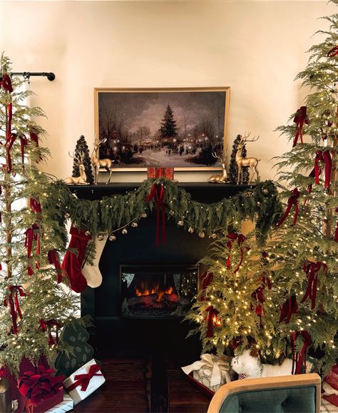 My Texas House Christmas, My Texas House Christmas Tree, Colonial House Christmas, Christmas Chandelier Decor, Blue Juniper, Christmas Mantles, Christmas Fireplace Mantels, Victorian Christmas Tree, Christmas Chandelier