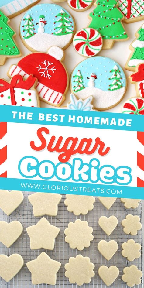 Perfect Sugar Cookie Recipe, Sugar Cookie Cutout Recipe, Sugar Cookie Recipe For Decorating, Cookies For Christmas, Cut Out Cookie Recipe, Perfect Sugar Cookies, Homemade Sugar Cookies, Sugar Cookie Recipe Easy, Best Sugar Cookie Recipe