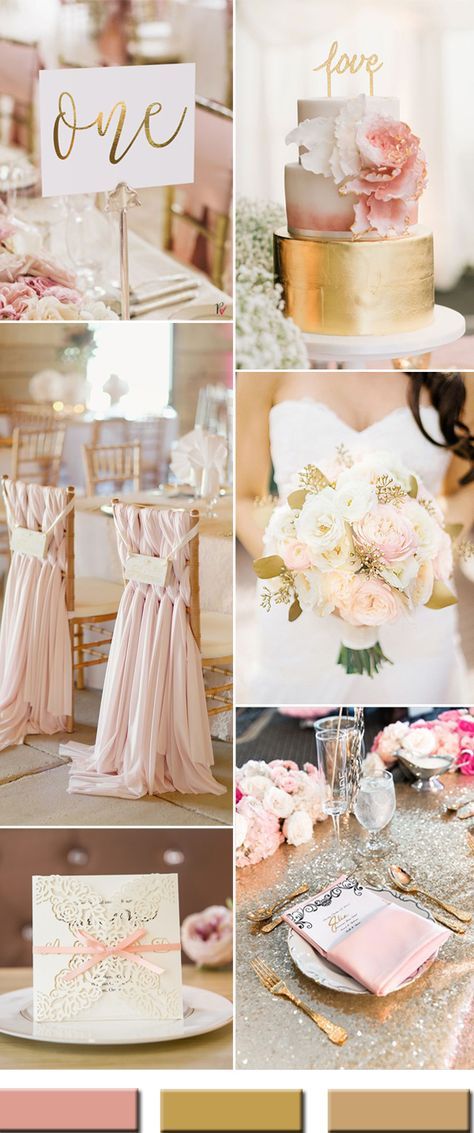 pink blush and gold wedding colors for 2017 Wedding Hacks, Pink Wedding Colors, Gold Wedding Colors, Rustic Ideas, Wedding Color Combos, Rustic Wedding Decorations, Wedding Color Trends, Trending Colors, Pink And Gold Wedding