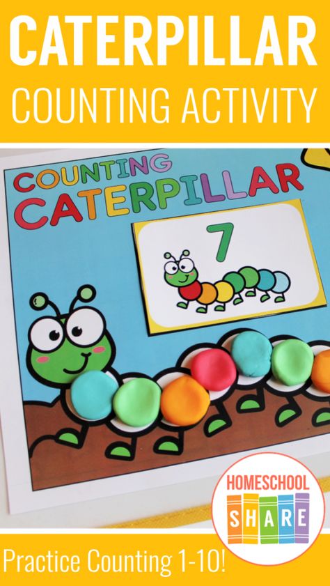 The Hungry Caterpillar Math Activities, Caterpillar Math Activities Preschool, Caterpillar Counting Printable, Counting Caterpillar Free Printable, Caterpillar Playdough, Caterpillar Activities For Preschool, Caterpillar Counting, Counting Caterpillar, Caterpillar Preschool