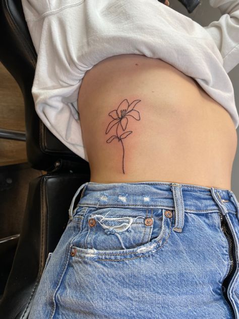 Tiger Lily Tattoo Simple, Simple Lily Tattoo Outline, Fine Line Tiger Lily Tattoo, Fine Line Flower Rib Tattoo, One Line Lily Tattoo, Matthew 6 Tattoo, Fineline Lily Tattoo, Fineline Christian Tattoo, Consider The Lilies Tattoo