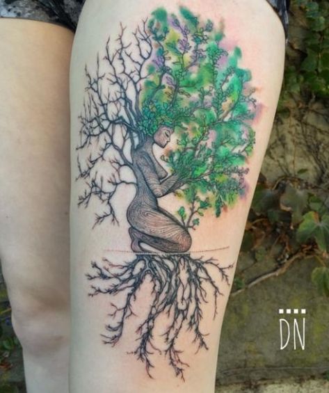 Deviant Art Tattoo Design, Goddess Tree Tattoo, Bauch Tattoos, Kunst Tattoos, Tree Tattoo Designs, Inspiration Tattoos, Tree Of Life Tattoo, Tattoo Life, Nature Tattoos