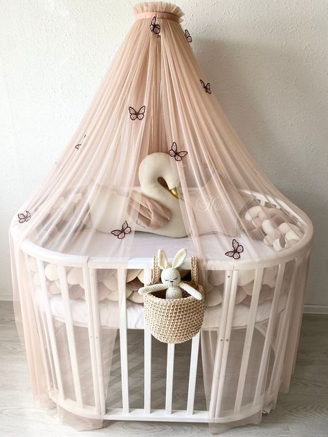 ATTENTION: THIS ITEM INCLUDES CANOPY ONLY! COLOR WARM BIEGE (BLUSH) with GOLD OR BROWN BUTTERFLIES Gorgeous baby baldachin (canopy, curtain) with decorative butterflies (without holder). Materials: soft tulle Canopy sizes 180cm(70inches)*800cm(315 inches)        batterflies amount: 16 pieces. You can choose any color combination of the canopy and butterflies. Just write to me and together we will find the best combination. - The canopy protects against sunlight, insects, drafts, dust, and pet ha Royal Baby Nurseries, Baby Curtains, Luxury Baby Nursery, Mosquito Net Baby, Tulle Canopy, Hanging Canopy, Nursery Layout, Pink Blackout Curtains, Royal Bed