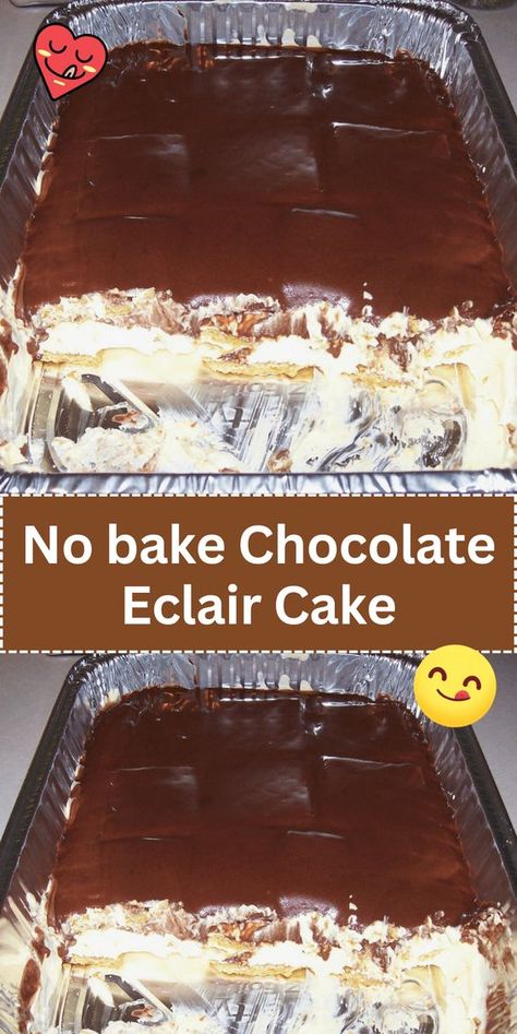 Indulge in the irresistible layers of creamy filling and graham crackers in this no-bake chocolate eclair cake. A crowd-pleasing dessert that's easy to make. #nobakecake #chocolateeclair #dessertlover No Bake Chocolate Eclair Cake, No Bake Chocolate Eclair, No Bake Eclair, Easy Eclairs, Graham Dessert, Chocolate Eclair Dessert, Graham Cracker Dessert, Eclairs Dessert, No Bake Eclair Cake