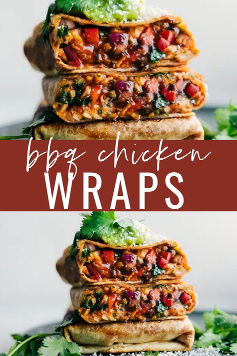 These quick and easy BBQ Chicken Wraps combine saucy rotisserie chicken, sharp Cheddar cheese, and a mix of fresh veggies. All bundled up inside a large tortilla and crisped to perfection in a skillet, these wraps offer an irresistible crunch paired with a melty cheese filling. They’re not only absolutely delicious but also a convenient meal that can be whipped up in no time! #dinner #lunch #quick #easy #simple #familyfriendly #bbq #chicken #wraps Veg Wraps, Gyro Wrap, Rotisserie Chicken Recipes Leftover, Bbq Chicken Wraps, Lunch Quick, Bbq Rotisserie, Easy Bbq Chicken, Pizza Tacos, Bbq Chicken Breast