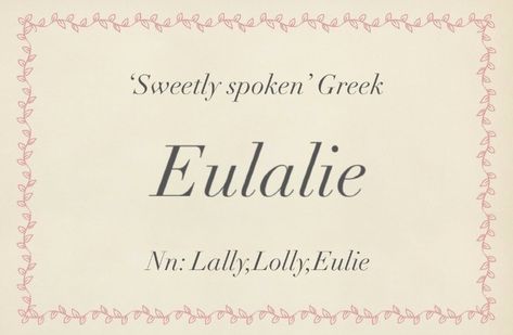 Baby name Eulalie Lavinia Name, Pretty Flower Names, Name Finder, Old Fashioned Names, Sweet Baby Names, Best Character Names, Fantasy Names, Collage Book, Aesthetic Names