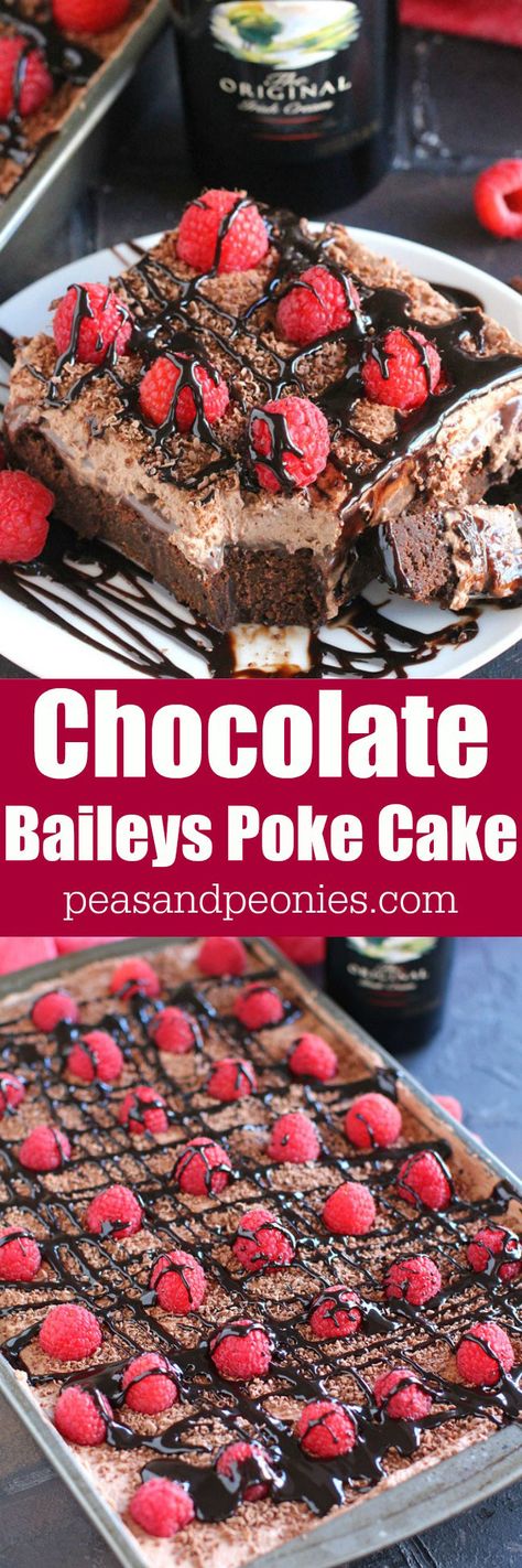 This delicious Chocolate Baileys Poke Cake has Baileys in the batter and in the chocolate sauce, topped with Baileys Chocolate Whipped Cream! Baileys Poke Cake, Chocolate Baileys, Poke Cake Recipe, Brownies Cookies, Chocolate Whipped Cream, Poke Cake Recipes, Dessert Simple, Easy Meal Ideas, Poke Cakes