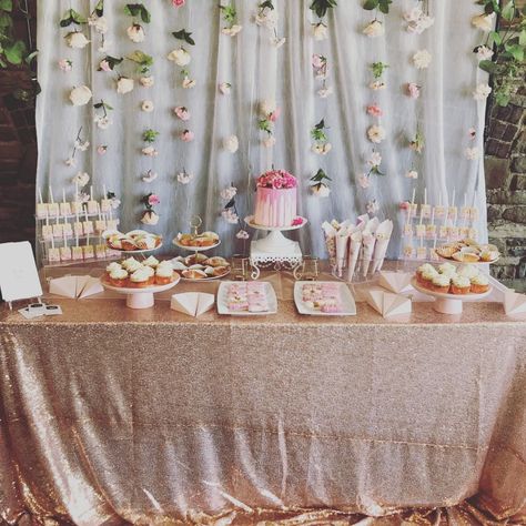 Desert Table Backdrops, Floral Dessert Table Ideas, Dessert Table With Flowers, Bridal Dessert Table Ideas, Bachelorette Dessert Table, Wildflower Baby Shower Table Decorations, Bridal Shower Cake Table Ideas, Baby In Bloom Sweet Table, Dessert Table Ideas Baby Shower Girl