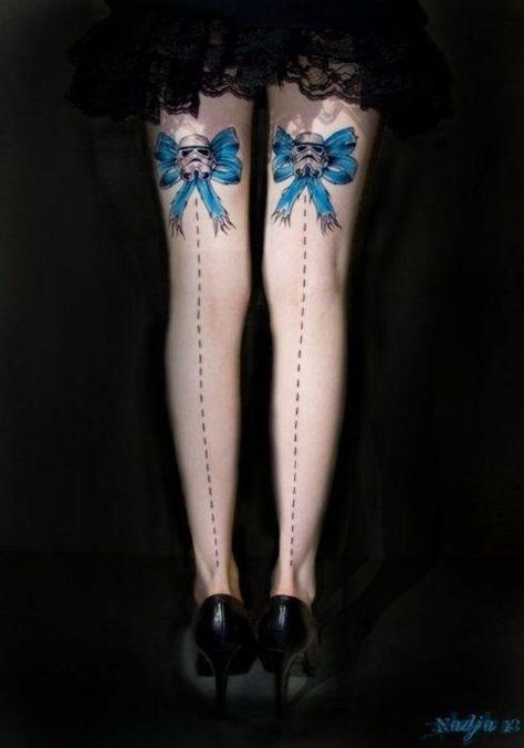 Stormtrooper Bows on a Doll's  is listed (or ranked) 21 on the list The 35 Sexiest Girls with Star Wars Tattoos Stocking Tattoo, Tattoo Lace, Bum Tattoo, Nerdy Tattoos, Ribbon Tattoos, Star Tattoo Designs, Geek Tattoo, Bow Tattoo, Tattoos Skull