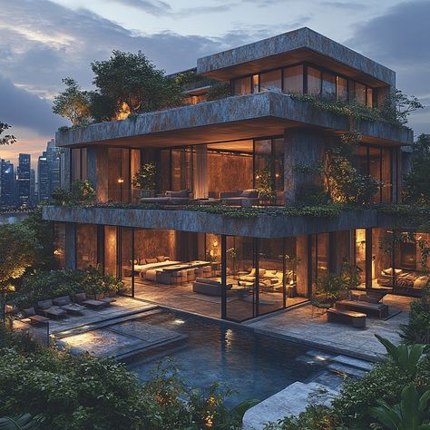 Experience the elegance of a Modernist Mansion-styled Urban Penthouse in Singapore, 10,000 sqft. Cool color grading and ambient light highlight modernity in this luxurious abode. Let this AI creation inspire your urban luxury living and design aspirations. Can you feel the bustling urban vibe or hear the rooftop pool's tranquil waters? Share your thoughts! 🏙️🌆 #DreamHomeInspiration #LuxuryInteriors #ModernistMansionStyle #SingaporeSkyline #LuxuryLiving #LuxuryDesign #LuxuryLifestyle #HomeGoals #InspiringHomes #LuxuryTravel #PenthouseLuxury Singapore Penthouse, Billionaire House, Private Rooftop, Outdoor Entertainment Area, Architectural Buildings, Singapore Skyline, House Improvement, Contemporary Bedrooms, Bloxburg Ideas