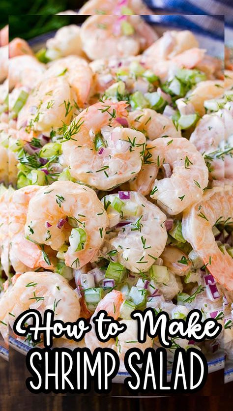 This shrimp salad is a blend of tender shrimp, fresh vegetables, dill and seasonings, all coated in a creamy dressing. Shrimp Salad Recipe, Great Salad Recipes, Sea Food Salad Recipes, Summer Seafood Recipes, Shrimp Salad Recipes, Seafood Salad, Salad Recipes For Dinner, Shrimp Dishes, Summer Salad Recipes