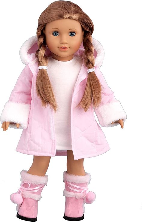 Amazon.com: - Cotton Candy - 3 Piece Outfit - Pink Parka with Hood, Ivory Dress and Pink Boots - Clothes Fits 18 Inch American Girl Doll (Doll Not Included) : Toys & Games Parka Outfit Winter, Ivory Dress Short, Pink Parka, Parka Outfit, Candy Clothes, Ballerina Outfit, 3 Piece Outfit, Christmas Girls, Ivory Dress