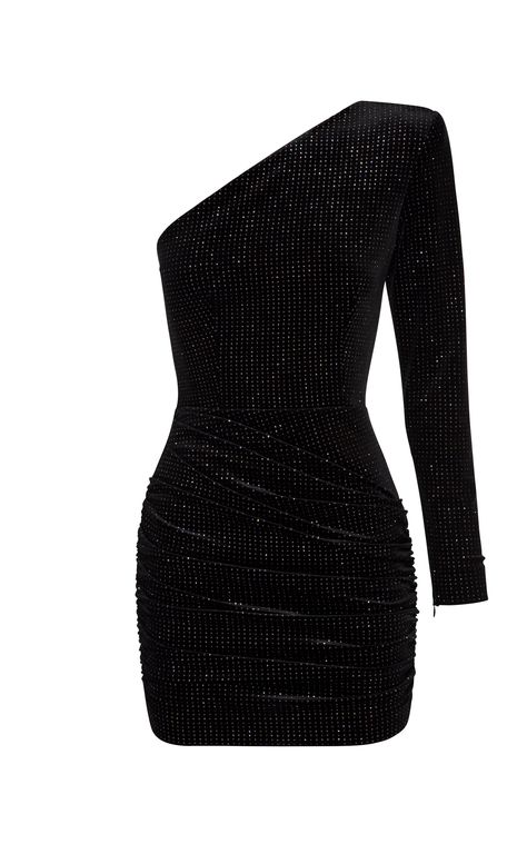 Click product to zoom Outfit Festa, One Shoulder Black Dress, Mini Prom Dress, Dress Png, Glitter Outfit, One Shoulder Mini Dress, Alex Perry, Glitter Dress, Looks Chic