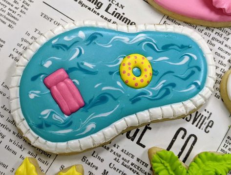 Swimming Pool Cookies, Pool Party Themed Cookies, Pool Cookies Decorated, Pool Cookies, Swimsuit Cookies Decorated, Pool Party Cookies Decorated, Pool Party Sugar Cookies, Pool Party Cookies, Beach Theme Royal Icing Cookies