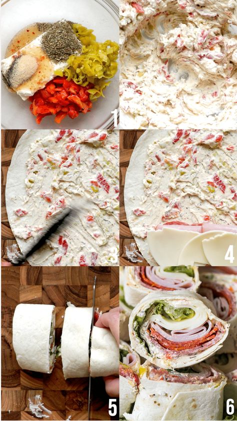 These quick and flavorful Italian pinwheels are the perfect appetizer for any party or quick meal. Layered with a savory cream cheese spread, fresh green leafy lettuce, Italian favorites, and of course the meats – salami, pepperoni, and ham to be exact, making these the BEST pinwheels! Salami Cream Cheese Pinwheels, Italian Sandwich Roll Ups, Spicy Italian Pinwheels, Pin Wheel Recipes Ham And Cheese, Italian Pinwheels Recipes, Pin Wheel Sandwiches Recipes, Italian Pinwheel Appetizers, Pickle Cream Cheese Roll Ups, Muffuletta Pinwheels