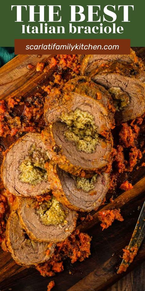 This tender Italian beef braciole recipe is a hearty, delicious dish cooked in sauce in the oven. The ultimate Italian comfort food, that is perfect for a Sunday family dinner or a festive holiday meal. Braciole Recipe Italian, Italian Braciole, Italian Beef Braciole, Beef Braciole Recipe, Sunday Family Dinner, Italian Gravy, Beef Braciole, Braciole Recipe, Beef Flank