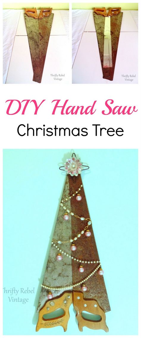 Create a fun wall tree by repurposing some hand saws and decorating them to match your decor. Saw Christmas Tree, Yard Art From Junk Repurposing, Yard Art From Junk, Refurbished Items, Tool Crafts, Upcycled Christmas, Gifts Drawing, Wall Tree, Wall Christmas Tree