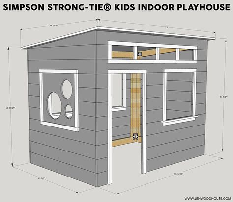 How to build a DIY kids indoor playhouse with Simpson Strong-Tie Inside Playhouse, Diy Kids Playhouse, Kids Playhouse Plans, Playhouse Indoor, Kids Indoor Playhouse, Kids Playhouse Outdoors, Jen Woodhouse, Backyard Playset, Playhouse Plans