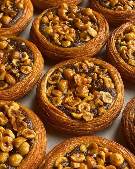 Hazelnut Croissant, Caramel Croissant, Praline Mousse, Chocolate Danish, Croissant Danish, Hazelnut Praline, Danish Pastry, Flaky Salt, Different Fruits