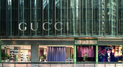 STYLE Edit: Gucci’s Landmark Hong Kong flagship store unveils its swanky makeover to offer the Gucci DIY service, and an exclusive VIP lounge and bar for clients Luxury Facade, Mall Entrance, Embroidered Canvas Art, Vip Lounge, Gucci Store, 70s Aesthetic, Vintage Interior Design, Morning Post, Designer Studio