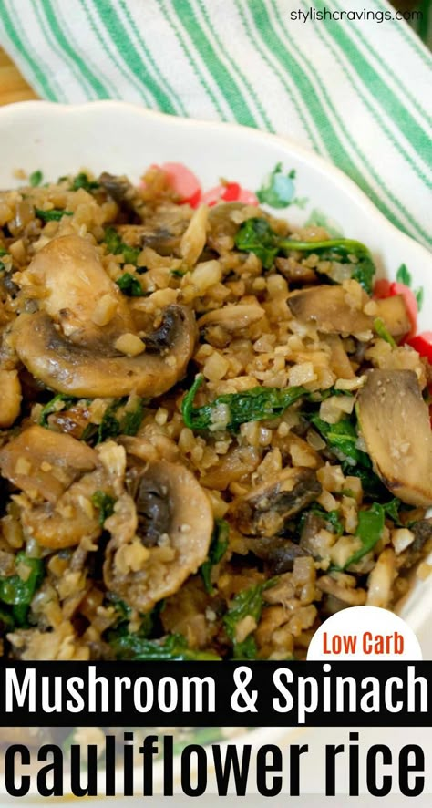 Spinach Cauliflower Rice, Spinach Cauliflower, Rice Healthy, Mushroom Spinach, Wallpaper Food, Cauliflower Rice Recipes, Sides Veggies, Coconut Aminos, Vegetarian Side Dishes