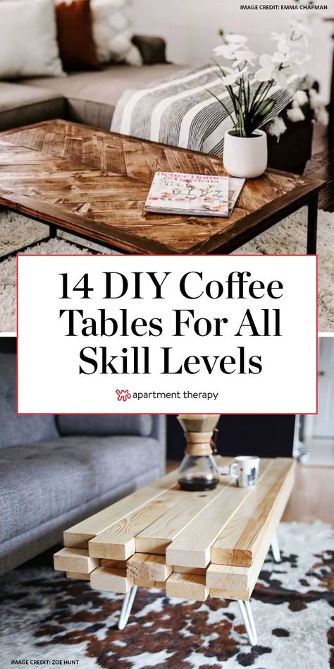 Here are 14 DIY coffee tables you can make, no matter your skill level. #diy #diyfurniture #coffeetables #diycoffeetable #coffeetableideas #handmadecoffeetable #woodtable #tablemaking #livingroomfurniture #livingroomdiy Diy Coffee Tables, Made Coffee Table, Handmade Coffee Table, Coffee Table With Drawers, Simple Coffee Table, Hemma Diy, Unique Coffee Table, Diy Ikea, Table Cafe