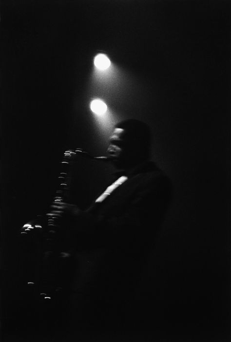 Guy Le Querrec. FRANCE. Paris. The American jazz musician John Coltrane (tenor and soprano saxophones). Olympia concert hall. November 17th, 1962. Jazz Aesthetic, France November, Light And Shadow Photography, Jazz Concert, John Coltrane, Free Jazz, Soprano Saxophone, Jazz Artists, Underwater Photographer