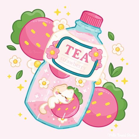 Cute Cartoon Food, Smile Drawing, Milk Bread, Food Illustration Art, Cute Food Drawings, Cute Kawaii Drawings, Food Illustration, Tea Art, Kawaii Animals