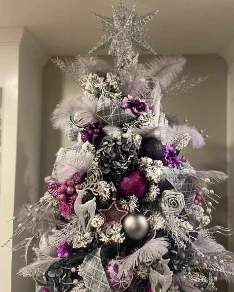 #christmas #christmasdecor #christmastreeideas christmas trees #purpleandsilver #holidaydecorating Christmas Tree Decorations Purple, Gray Christmas Tree, Grey Christmas Tree, Tree Themes, Grey Christmas, Christmas Tree Themes, Christmas Trees, Tree Decorations, Christmas Tree Decorations