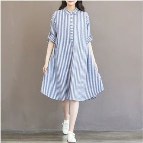 Tunik Linen, Pregnant Clothes, Dress For Pregnant, Dress For Pregnant Women, Maternity Fashion Dresses, Cotton Stripe Dresses, Loose Shirt Dress, Dresses For Pregnant Women, Sukienki Plus Size