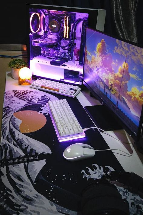 Beautiful play space design Purple Gaming Room, Cozy Gaming Room, Ultimate Gaming Setup, Best Gaming Setup, New Pc, Streaming Setup, Pc Gaming Setup, Pc Setups, Game Websites