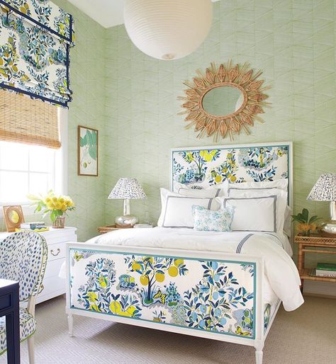 “I always think of a guest room as an opportunity to use a color that doesn’t appear anywhere else in the house. It helps make it memorable… Ashley Whittaker, Coastal Blues, Designer Bedrooms, Fresh Bedroom, Citrus Garden, Beach House Bedroom, Gorgeous Bedrooms, Coastal Bedrooms, Town House