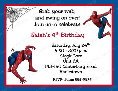 Free Printable Spiderman Birthday Invitation Cards Spiderman Birthday Party Invitations, Spiderman Birthday Invitations, Birthday Party Invitation Wording, Editable Birthday Cards, Spiderman Invitation, Birthday Party Invitations Free, Invitation Layout, Spiderman Theme, Spiderman Birthday Party