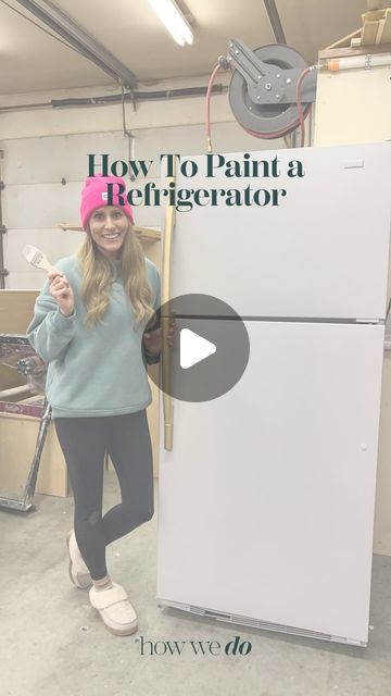 Angie Ivie | How We Do | DIY + Home on Instagram: "Would you ever try painting a fridge?! I’m SO glad I did! This old barn fridge turned workshop drink fridge was given new life thanks to this Appliance Refinishing Paint from @dwilpaint!! The paint has great coverage, it’s low-odor, dry time is only two hours between coats, and it forms a long-lasting finish! Check out the link in my bio or comment link and use code HOWWEDO30 to get 30% off! The paint comes in a few different colors-I used Foggy Gray.⁣
⁣
Doesn’t it look so good? Let me know if you try it. And don’t forget to drink your water! 😜⁣
⁣
#furnituremakeover #dwilpaint #furnituredesign #furnitureflip #furniture" Painted Deep Freezer, How To Paint Appliances, How To Paint A Refrigerator, Painting Appliances Diy, Fridge Painting Ideas, Painting A Fridge, Fridge Painting, Paint Fridge, Painting Refrigerator