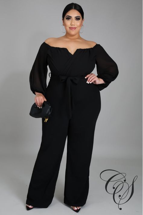 Plus Size Jumpsuit Wedding, Graduation Outfit Ideas Plus Size, Jumpsuit Long Sleeve, Stretch Jumpsuit, Jumpsuit Long, Off Shoulder Jumpsuit, Jumpsuit Outfit, Gathered Sleeves, Plus Size Jumpsuit