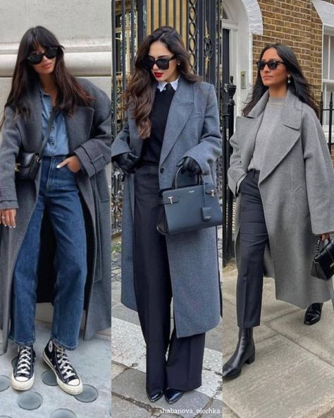 Long Grey Coat Outfit, Grey Coat Outfit, Mantel Outfit, Long Coat Outfit, Grey Winter Coat, Long Grey Coat, Iranian Women Fashion, Business Outfits Women, London Outfit