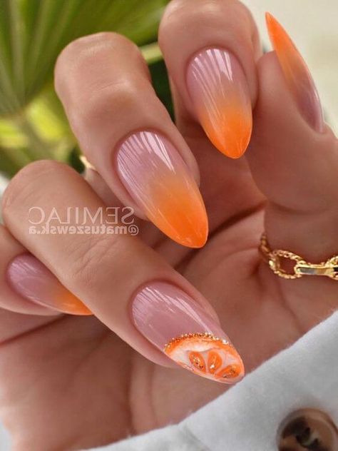 Bright Orange Nails, Ombre Nail Colors, Orange Ombre Nails, Neon Orange Nails, Orange Nail Art, Orange Nail Designs, Ombre Manicure, Nails Designer, Orange Nail